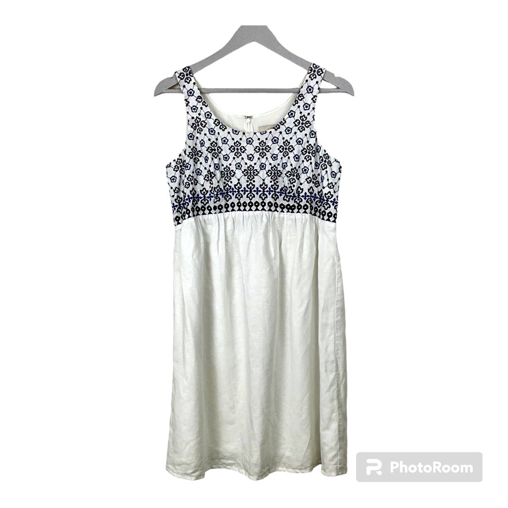 Loft Embroidered Sleeveless Dress White Blue Floral print Women's Size 6